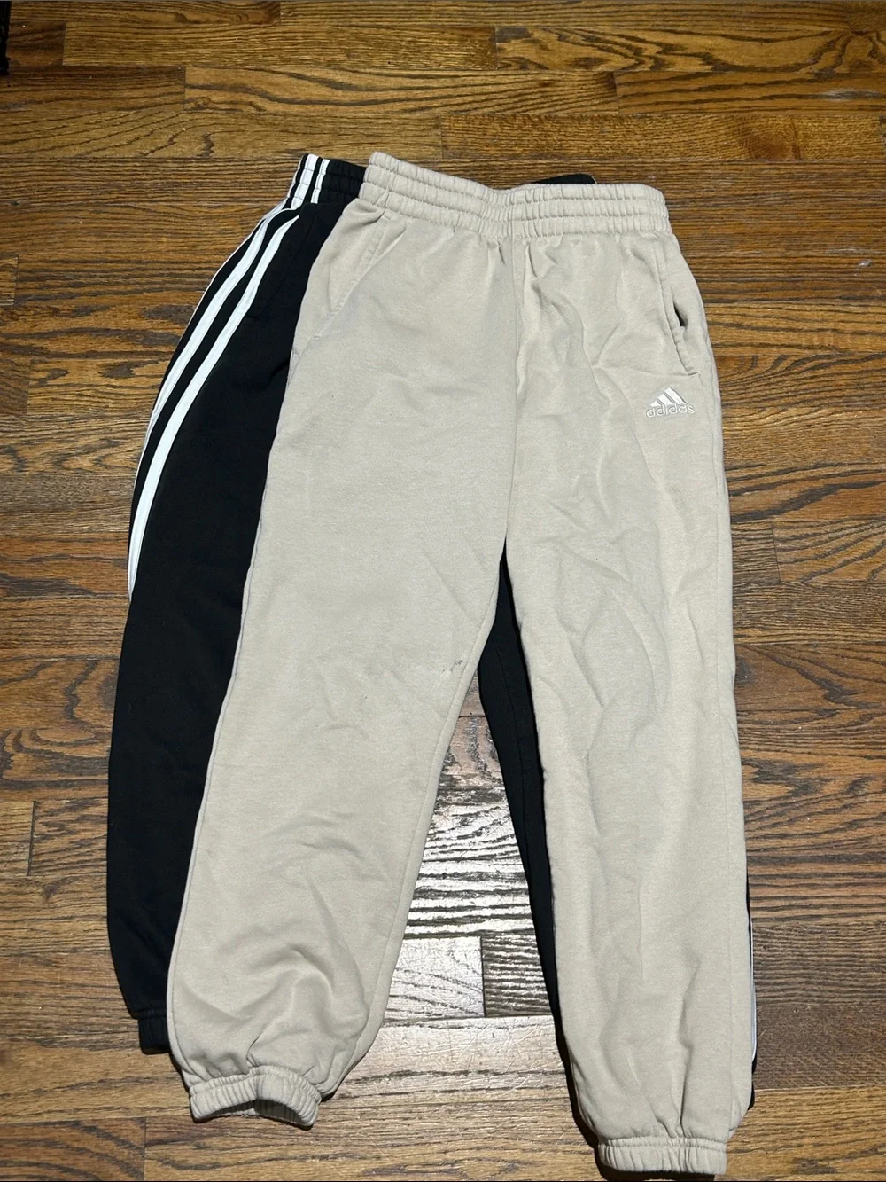 2 Pair 10/12 adidas Kids Beige and Black Jogger Sweatpants